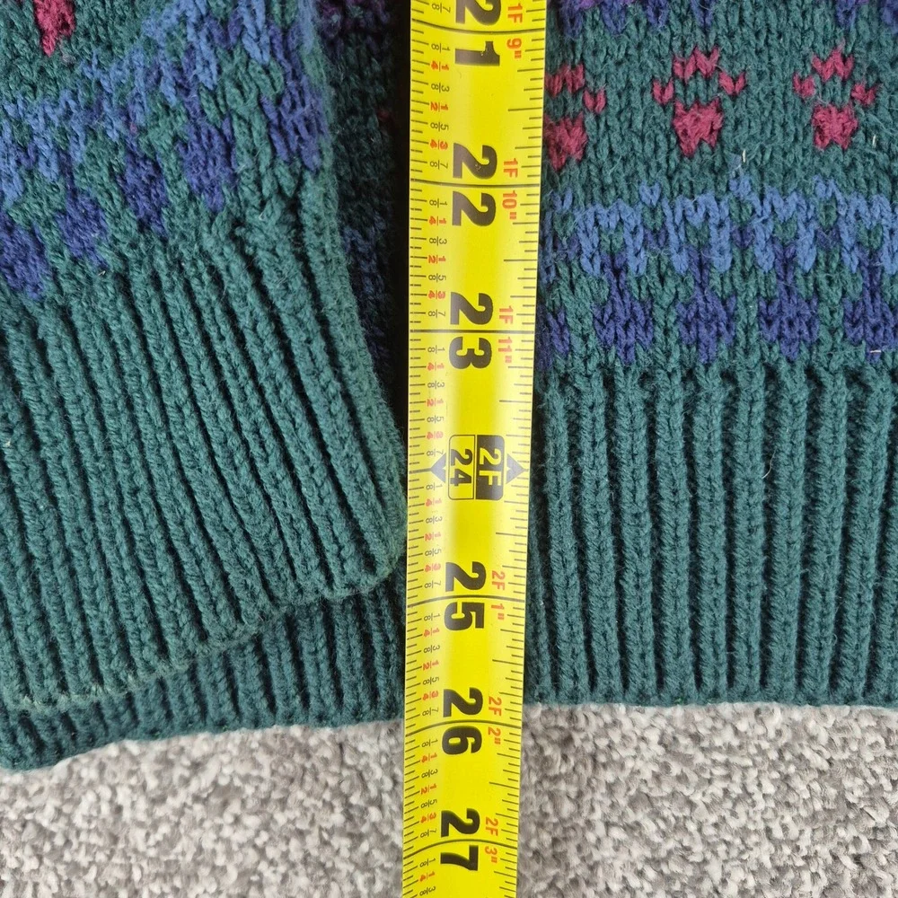 Vintage Eddie Bauer Fair Isle Sweater Mens Medium Green Cotton Knit Made in USA - Picture 4 of 6
